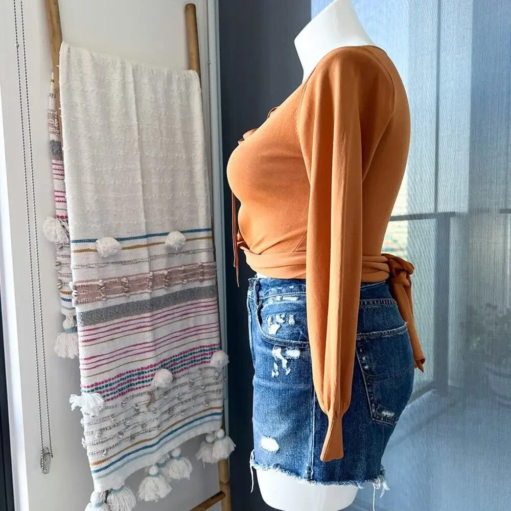 Cult Gaia Mustard Yellow Long Sleeves Wrap Around Pullover Sweater Women’s Small - Picture 3 of 9